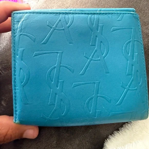 Yves Saint Laurent Turquoise Embossed Wallet - Picture 2 of 6